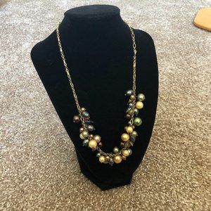 Gold Necklace with Colorful Pearl-like Beads